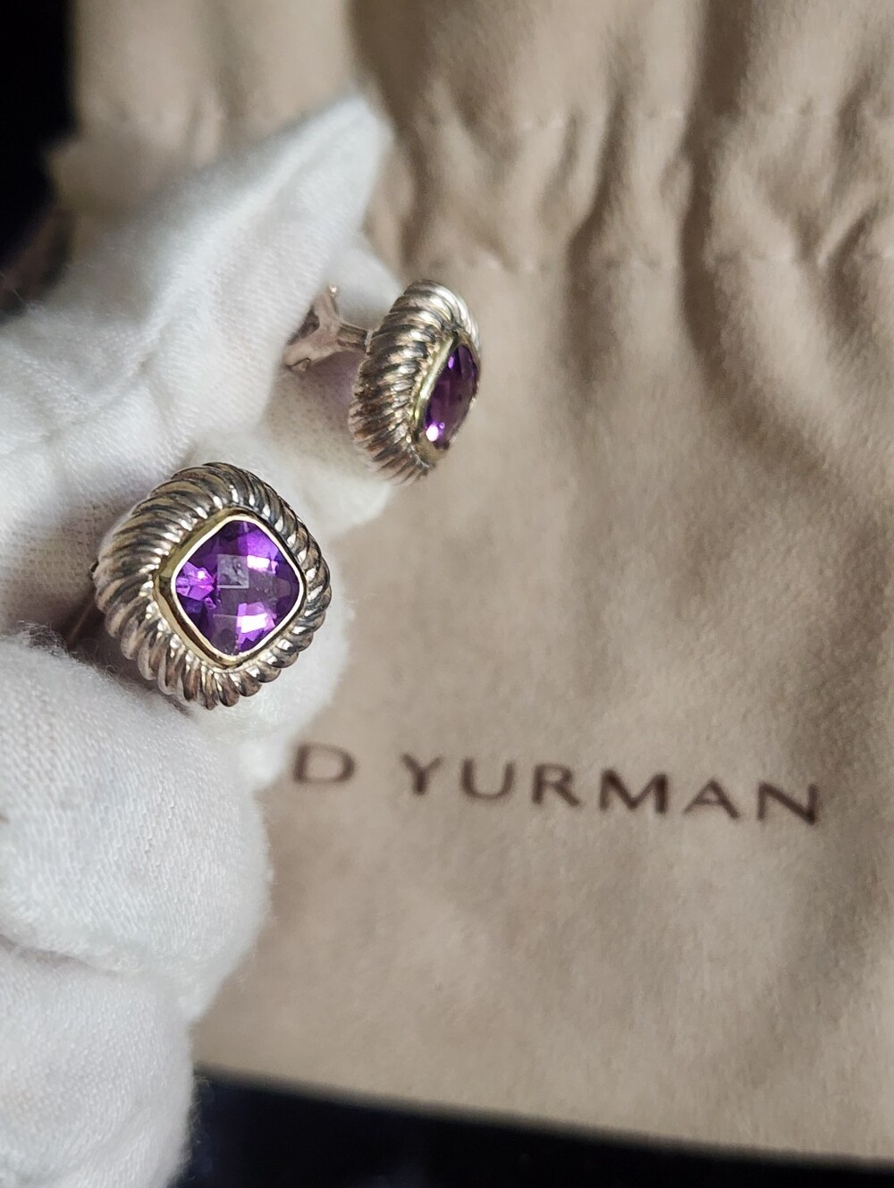 DAVID YURMAN | 14k Yellow Gold Sterling Silver Amethyst Albion Earrings